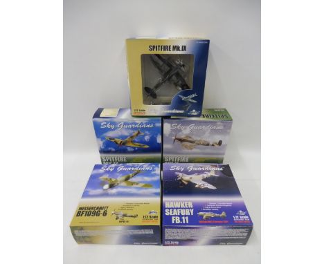 Five 1/72 scale Sky Guardians to include a Hawker Sea Fury, three Spitfires and a Messerschmitt, appear in excellent conditio