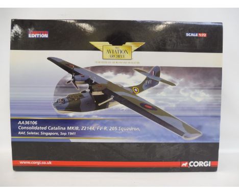 A Corgi Aviation Archive 1/72 scale limited edition Consolidated Catalina, MkIB RAF Selector Singapore 1941, appears in excel