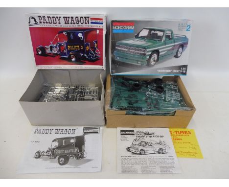 A boxed Monogram 1/24 scale model kit for the hot rod 'Paddy Wagon', plus a second 1/25 scale kit for 'Waverider' Chevy S-10.