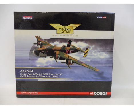 A Corgi Aviation Archive 1/72 scale model, a Handley Page Halifax B111, Friday 13th RAF Lisset, 44/45.