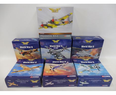 Seven boxed Corgi Aviation Archive 1/72 scale models to include a P47 Thunderbolt Mk.II, Burma 1944 and a DH Mosquito Banff  