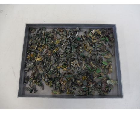 A tray of white metal painted war gaming figures, mainly WWII including Eastern Front.