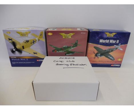 Four Corgi Aviation Archive 1/72 scale models: Luftwaffer Over the Dessert, Fokker Wolf FW190A, over Lieutenant Adolf Dickfie