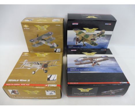 Four Corgi Aviation Archive 1/72 scale models to include Gloster Sea Gladiator 'Charity' and 'Faith', appear in excellent con