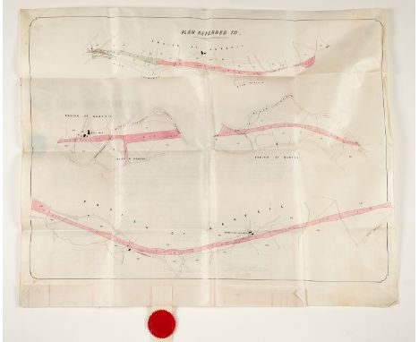 Railways.- Bala &amp; Festiniog Railway Co..- Indenture and map on vellum, manuscript, map 730 x 900mm., ruled in red, seals,