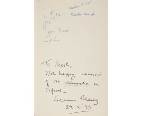 Heaney (Seamus) The Government o the Tongue, first edition, signed presentation inscription from the author "To Pearl, With h