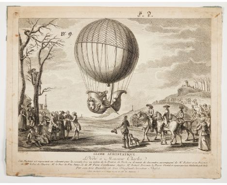 Ballooning.- Desrais (Claude Louis), After. Globe Aërostatique, engraving on thick laid paper with watermark of house with pi