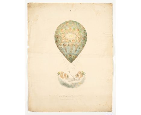 Ballooning.- Creswell (J., publisher) The Ascension of Queen Caroline, showing a balloon filled with cherubs and a single cro