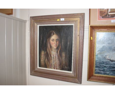 An English school, oil on board portrait study of a young girl, indistinctly signed 