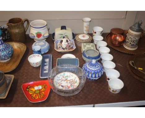 A Poole Pottery dish; together with various other china to include Royal Worcester ramekins, Wedgwood "Cleo" pot and cover, W