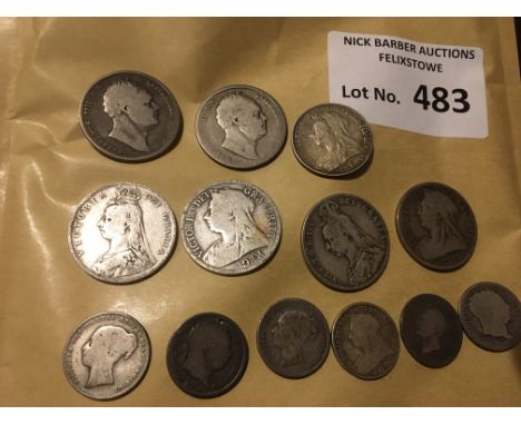 Coins : Silver Vintage GB coins George III Queen Victoria - Half Crown to smaller denom, varying conditions nice lot wt. 125 