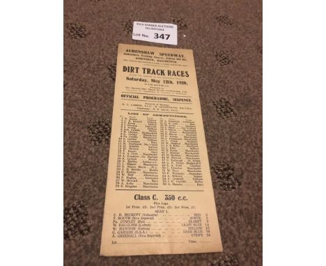 Speedway : Audenshaw - Manchester - Dirt track races - 6 page fold out car 12/05/1928 superb condition - wonderful item
