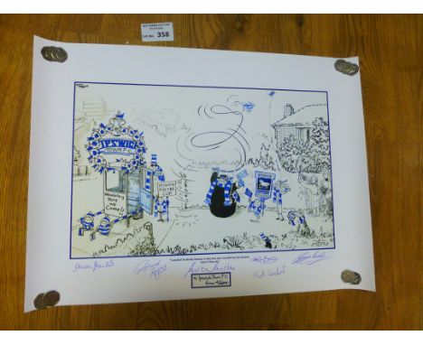 Football : Giles collectable Ipswich Town limited edition print 12 of 20 signed by many of 1978 cup winning team - rare item