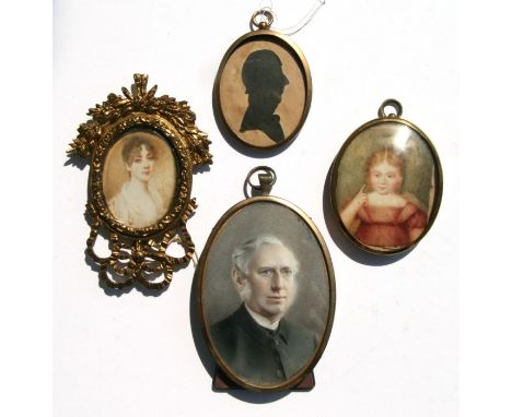 A late 19th / early 20th century portrait miniature depicting a gentleman, 10 by 7.5cms; together with another of a young gir