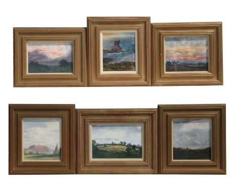 John Marshall (1911-1995) - a set of six watercolour paintings, both seascape and landscape to include Sun Over Dark Trees, C