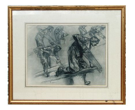 Frank Brangwyn (British 1879-1930) - Carpenters Working - lithograph, framed &amp; glazed, 40 by 31cms.
