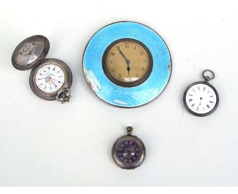 A silver cased hunter pocket watch, the white enamel dial with arrow batons subsidiary seconds dial; together with a silver a