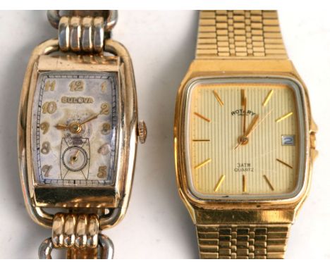 A Bulova 10ct gold filled Art Deco gentleman's wristwatch, the silvered dial with Arabic numerals and subsidiary seconds dial