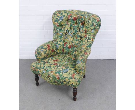 Liberty floral upholstered button back armchair, with mahogany legs, 62 x 86 x 49cm 