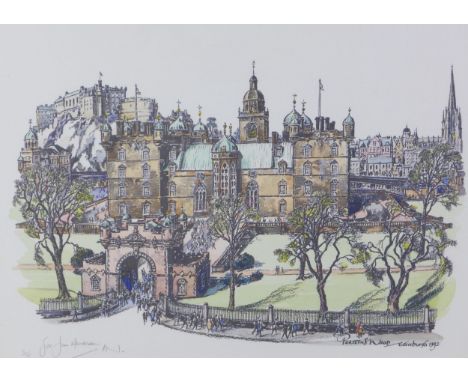 Porteous Wood, 'George Heriot's School - Edinburgh', limited edition coloured print No.8/25, framed under glass,  41 x 29cm 