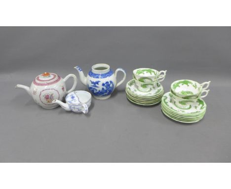 18th century Chinese famille rose teapot and an English pearlware blue and white teapot, Continental porcelain invalid cup an