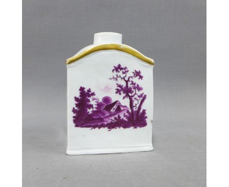 Continental porcelain  white and puce caddy, 12cm 