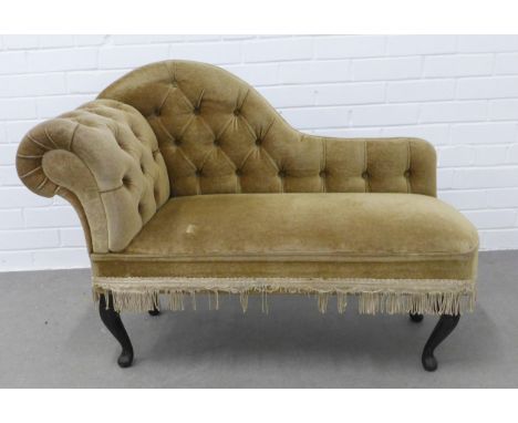 Child's chaise longue, button back gold velour upholstery, 108 x 74 x 40cm 