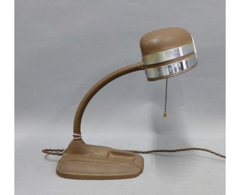 Early 20th century desk lamp, the stylised shade with chrome bands, adjustable height - aprox. 31cm 