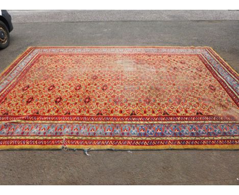 Late 19th / early 20th century Persian carpet (with losses, cut marks for fireplace, a/f) 454 x 306cm 