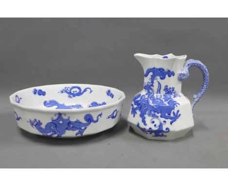 Masons blue and white dragon pattern jug and basin set,  20cm high (2) 