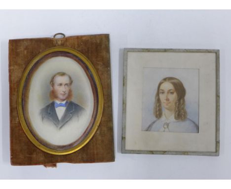 19th century portrait miniature of a gent, 9 x 12cm,  and another of a lady, (2) 