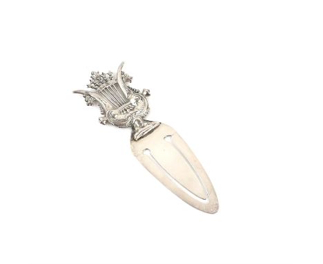 Sterling silver bookmark with a musical lyre form handle 