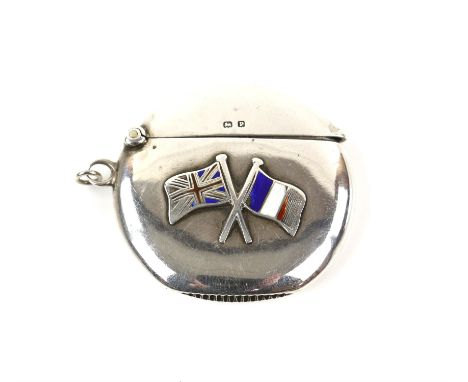 WWI silver and enamel vesta case with the Union flag and the French flag, Birmingham 1914