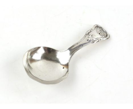Georgian silver shell pattern caddy spoon by Unite and Hilliard, Birmingham 1827
