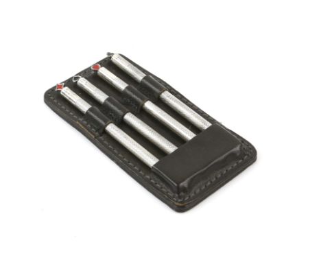 Silver and enamel cased set of four bridge pens by DJ, with import marks 