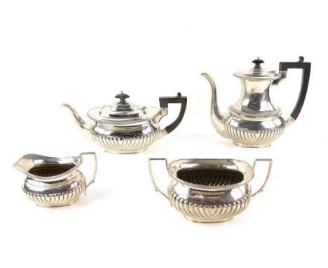 George V four piece compressed oval fluted tea and coffee service by Robert Pringle & Sons, London 1919, 65 ozs 2048.4gm