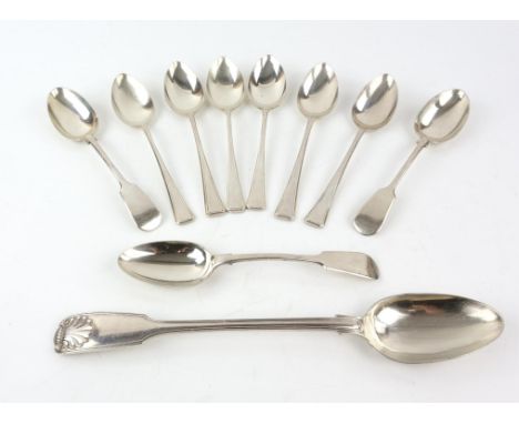 Silver plated flatware to include a Mappin & Webb fiddle, thread and shell pattern gravy spoon, fiddle pattern serving spoon,