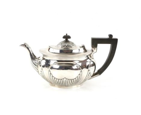 Victorian silver teapot with bulbous form and gadrooned decoration, by Mark Willis, Sheffield, 1896, gross weight 17oz, 528g,