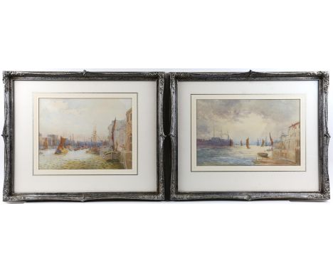 19th century English school, Shipping on a river, possibly Thames Basin, watercolour, unsigned, 23cm x 30cm