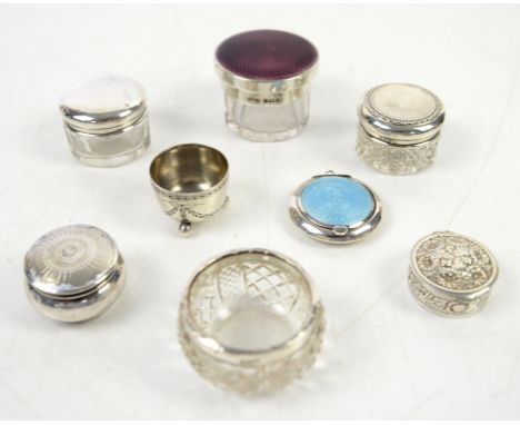 Silver patch box with powder  blue enamel lid opening to reveal a mirror Birmingham  1916, silver pill box with floral repous