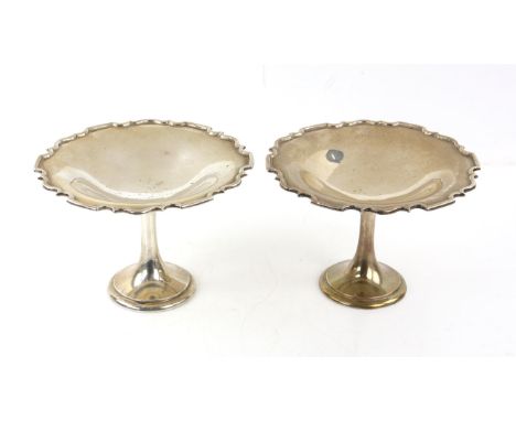 Pair of Mappin and Webb silver pedestal Tazzas with pie crust edges, London 1912Condition Report:  240 Grams7.7 Ounces