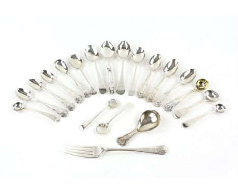 George III silver caddy spoon  Birmingham 1818, maker JW,   assorted Georgian, Victorian and later silver tea, condiment and 