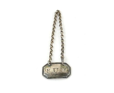 Victorian silver bottle ticket/label 'Rum' by Rawlings and Summers, London 1859