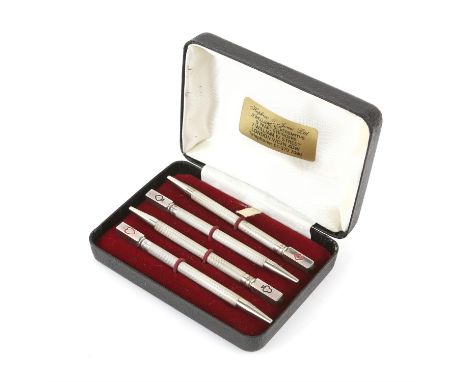 Cased silver and enamel bridge pencils 