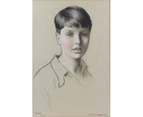 Lewis Baumer (British, 1870-1963), portrait of 'John' titled, signed and dated 1935, coloured chalks, 39cm x 26cm,