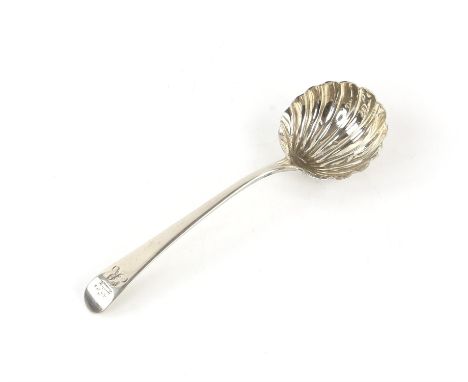 18th Century fluted bowl silver ladle, London circa 1750