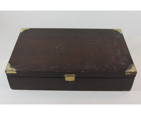 A brass mounted humidor cigar box with internal thermometer and tray, 44cm