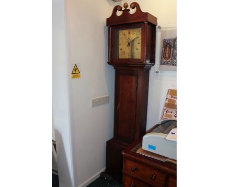 A 19th century longcase clock, Cuff Shepton, with square plain brass dial and Roman  and Arabic numerals and seconds and date