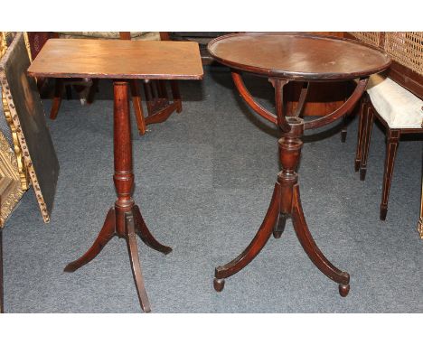 A mahogany circular side table with four curved supports, on tripod base, 51cm, and another rectangular occasional table on t