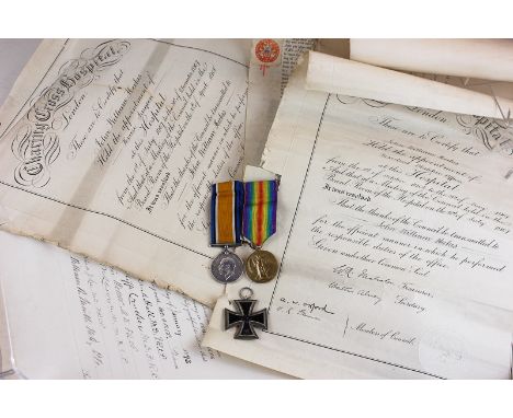 A pair of First World War medals, War and Victory, awarded to Captain J W Heekes of the Royal Army Medical Corps, together wi